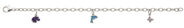 Charm rhodiniert mit eingehängtem Delfin, Elefant und Schmetterling, 3.5 mm